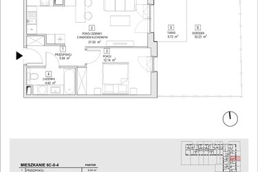Rzut - Mieszkanie na sprzedaż 2 pokoje o powierzchni 42,8 m² - numer 6C-0-4 w Naramowice Odnova II