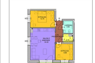 Rzut - Mieszkanie na sprzedaż 3 pokoje o powierzchni 56,57 m² - numer A17 w Osiedle Zuchów