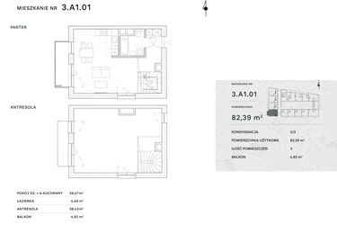 Rzut - Mieszkanie na sprzedaż 2 pokoje o powierzchni 82,39 m² - numer 3.A1.01 w Żernicka Park