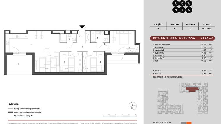 Rzut - Mieszkanie na sprzedaż 4 pokoje o powierzchni 71,94 m² - numer M.B.3.045 w CUKROWNIA