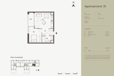 Rzut - Mieszkanie na sprzedaż 2 pokoje o powierzchni 41,63 m² - numer 31 w Monument