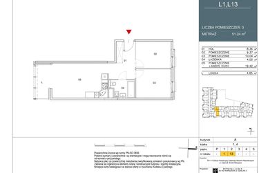 Rzut - Mieszkanie na sprzedaż 2 pokoje o powierzchni 51,24 m² - numer L1 w Morwowa 5 - Apartamenty inwestycyjne