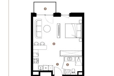 Rzut - Mieszkanie na sprzedaż 1 pokój o powierzchni 37,56 m² - numer F.B.00.24 w Apartamenty Reytana bud. F