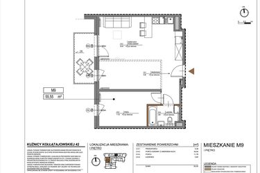 Rzut - Mieszkanie na sprzedaż 2 pokoje o powierzchni 55,55 m² - numer M9 w Kuźnicy Kołłątajowskiej 42