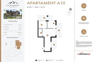 Rzut - Mieszkanie na sprzedaż 3 pokoje o powierzchni 56,3 m² - numer A10 w Tatrzański Resort