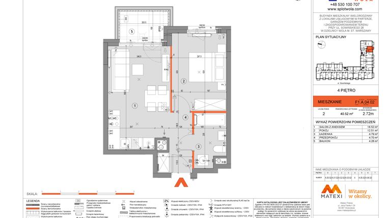 Rzut - Mieszkanie na sprzedaż 2 pokoje o powierzchni 40,52 m² - numer F1.A.04.02 w Splot Wola