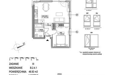 Rzut - Mieszkanie na sprzedaż 2 pokoje o powierzchni 46,88 m² - numer B.2.4.1 w Atut III