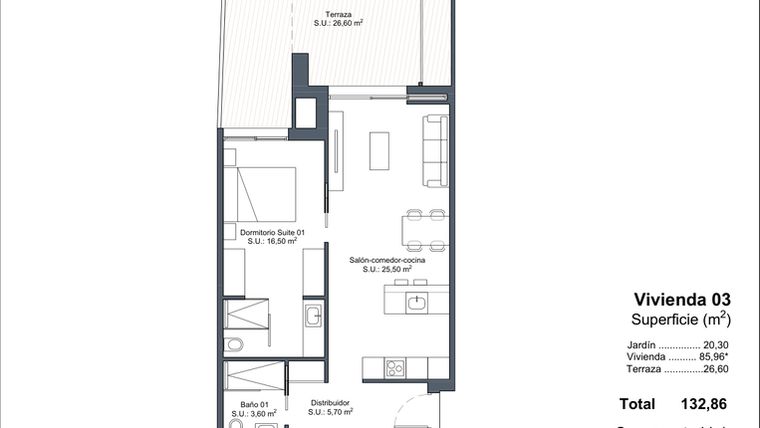 Rzut - Dom na sprzedaż 3 pokoje o powierzchni 132,86 m² - numer 0-3 w Domy w Ciudad Quesada - 18228363