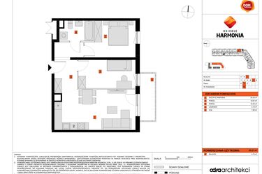 Rzut - Mieszkanie na sprzedaż 3 pokoje o powierzchni 53,51 m² - numer C.62 w Osiedle Harmonia