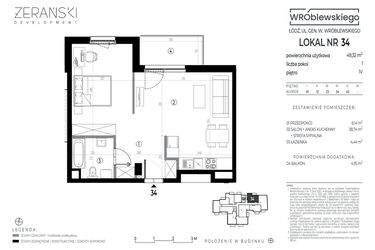 Rzut - Mieszkanie na sprzedaż 1 pokój o powierzchni 49,32 m² - numer A34 w Wróblewskiego