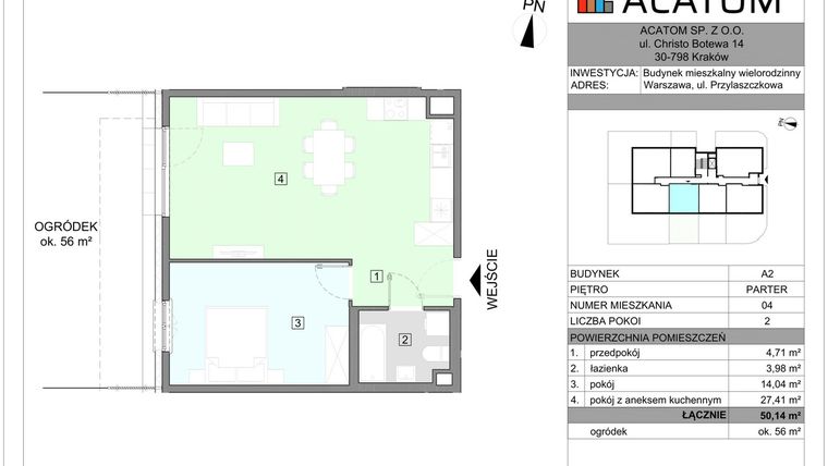 Rzut - Mieszkanie na sprzedaż 2 pokoje o powierzchni 50,14 m² - numer A2.4 w Wawer Go 2.0