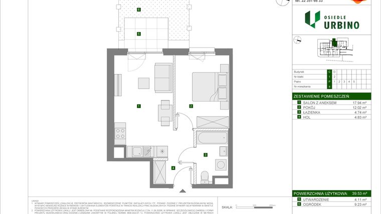 Rzut - Mieszkanie na sprzedaż 2 pokoje o powierzchni 39,53 m² - numer C6 w Osiedle Urbino etap 4.2