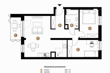 Rzut - Mieszkanie na sprzedaż 3 pokoje o powierzchni 63,68 m² - numer B-1-06 w Taczaka 5