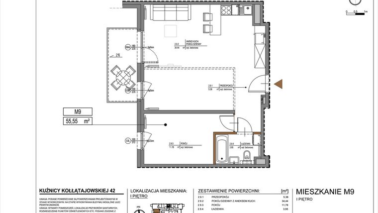 Rzut - Mieszkanie na sprzedaż 2 pokoje o powierzchni 55,55 m² - numer M9 w Kuźnicy Kołłątajowskiej 42