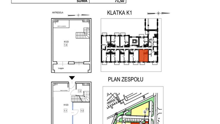 Rzut - Mieszkanie na sprzedaż 2 pokoje o powierzchni 71,5 m² - numer K1/23 w Przystań Królewiecka III
