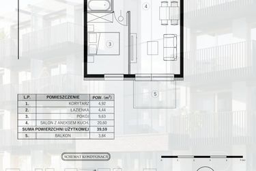 Rzut - Mieszkanie na sprzedaż 2 pokoje o powierzchni 39,59 m² - numer 47 w Młody Straszyn Park VI - bud. B