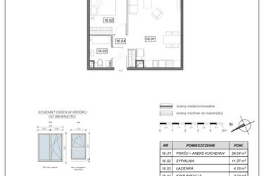 Rzut - Mieszkanie na sprzedaż 2 pokoje o powierzchni 45,5 m² - numer 4.B.16 w Nowe Południe bud. 4