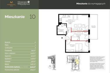 Rzut - Mieszkanie na sprzedaż 3 pokoje o powierzchni 55,29 m² - numer A10 w Stawowa Residence - etap V