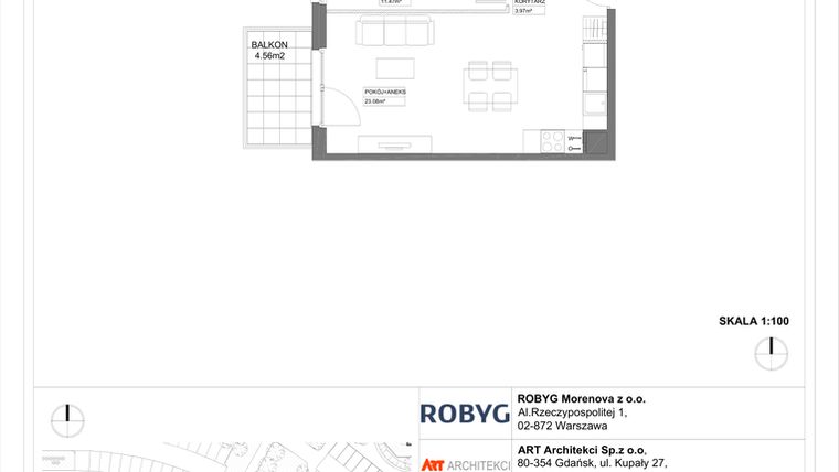 Rzut - Mieszkanie na sprzedaż 1 pokój o powierzchni 29,17 m² - numer 3.10.1M05 w Szumilas etap III