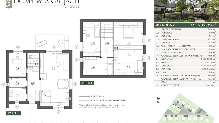 Rzut - Dom na sprzedaż 5 pokoi o powierzchni 131,65 m² - numer W1 w Domy w akacjach