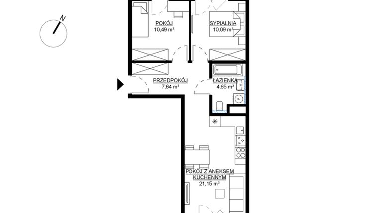 Rzut - Mieszkanie na sprzedaż 3 pokoje o powierzchni 54,02 m² - numer M43 w KWADRAT etap 2