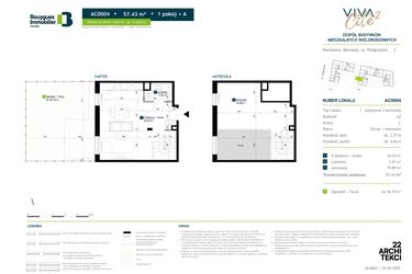 Rzut - Mieszkanie na sprzedaż 1 pokój o powierzchni 57,43 m² - numer AC0004 w Viva Cité 2