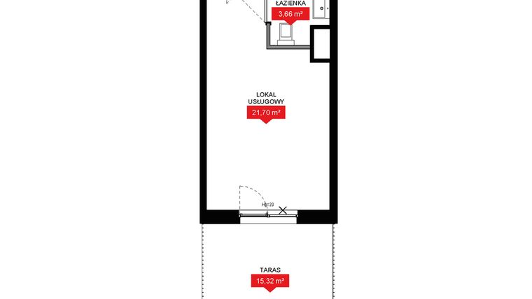 Rzut - Mieszkanie na sprzedaż 1 pokój o powierzchni 25,37 m² - numer A1 010LU w 29L - Apartamenty inwestycyjne