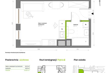Rzut - Mieszkanie na sprzedaż 1 pokój o powierzchni 26,8 m² - numer A.8.4 w Żywiecka Vita