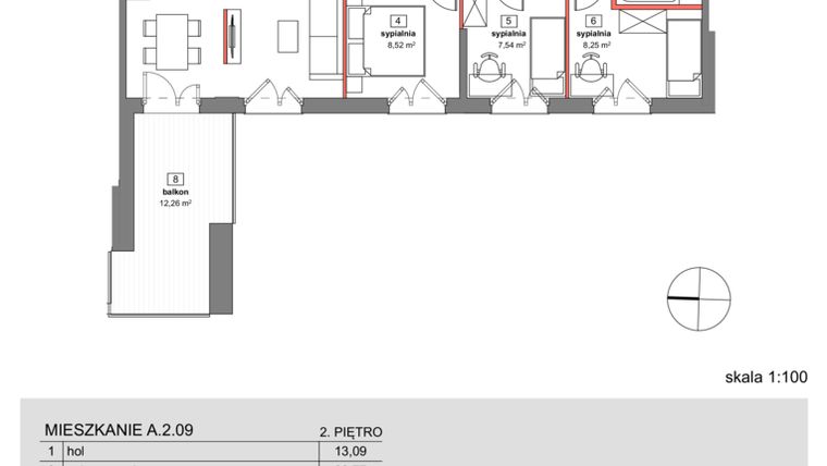 Rzut - Mieszkanie na sprzedaż 4 pokoje o powierzchni 69,08 m² - numer A.2.09 w Bartycka 49