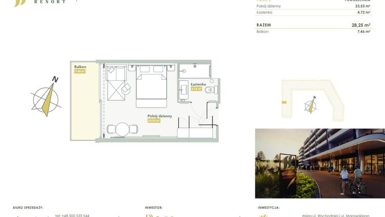 Rzut - Mieszkanie na sprzedaż 1 pokój o powierzchni 28,25 m² - numer H.2.8 w Harmony Resort