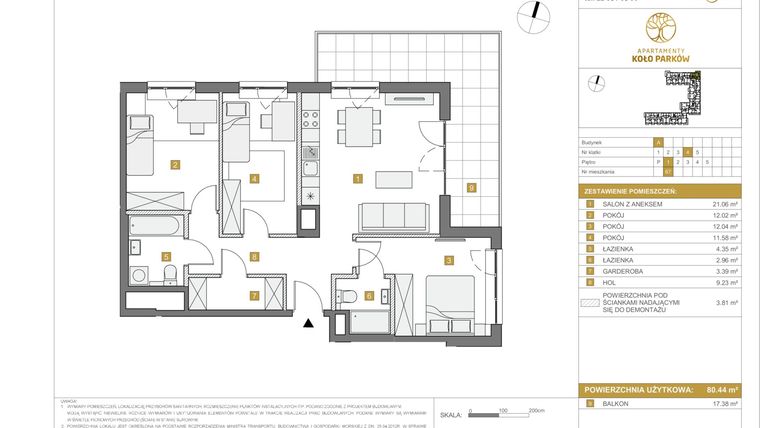 Rzut - Mieszkanie na sprzedaż 4 pokoje o powierzchni 80,44 m² - numer A.67 w Apartamenty Koło Parków