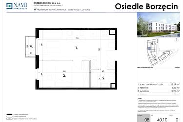 Rzut - Mieszkanie na sprzedaż 2 pokoje o powierzchni 40,1 m² - numer 8 w Osiedle Borzęcin