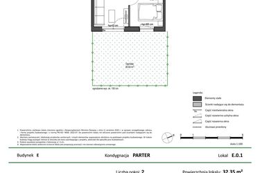 Rzut - Mieszkanie na sprzedaż 2 pokoje o powierzchni 32,35 m² - numer E.0.1 w Nowy Świat Ostoja etap II - EFG