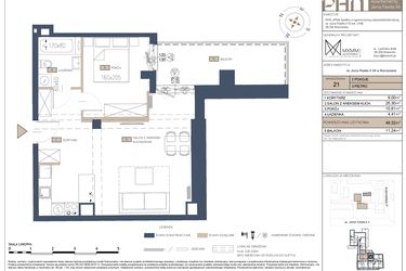 Rzut - Mieszkanie na sprzedaż 2 pokoje o powierzchni 49,32 m² - numer 21 w Apartamenty Jana Pawła 34