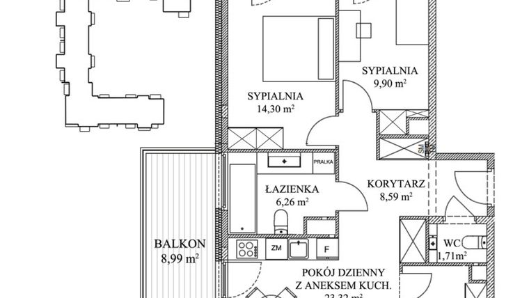 Rzut - Mieszkanie na sprzedaż 4 pokoje o powierzchni 72,65 m² - numer C.522 w Stara Cegielnia etap III