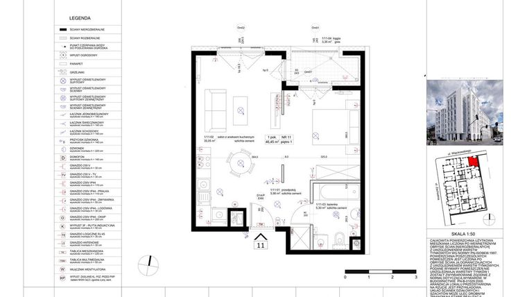 Rzut - Mieszkanie na sprzedaż 2 pokoje o powierzchni 46,71 m² - numer 11 w Biała Kamienica