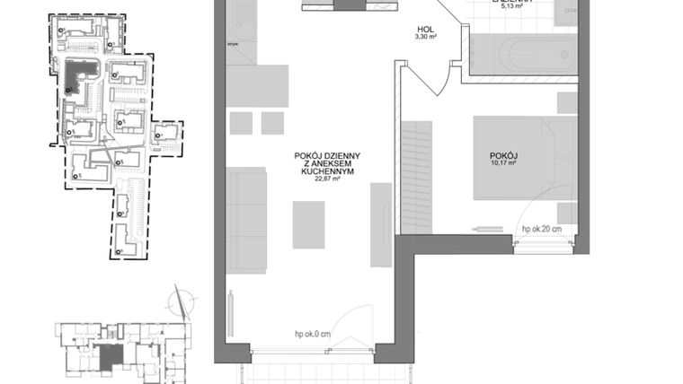 Rzut - Mieszkanie na sprzedaż 2 pokoje o powierzchni 41,47 m² - numer 6.26A w Osiedle Archipelag