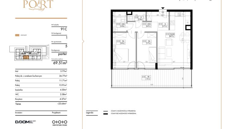 Rzut - Mieszkanie na sprzedaż 3 pokoje o powierzchni 69,51 m² - numer 5 w Warmiński Port etap III