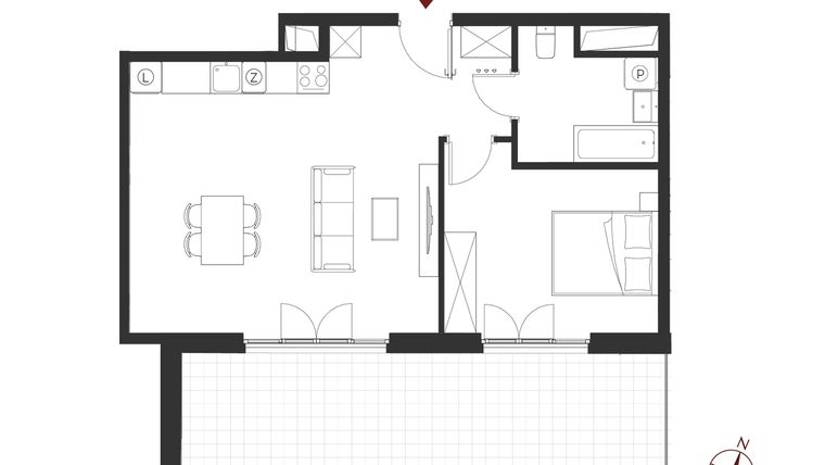 Rzut - Mieszkanie na sprzedaż 2 pokoje o powierzchni 53,44 m² - numer B.1.8 w Apartamenty Symfonia