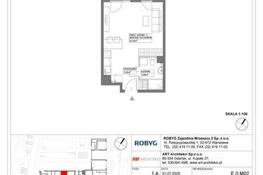 Rzut - Mieszkanie na sprzedaż 1 pokój o powierzchni 31,08 m² - numer E.0M02 w Nowa Wałowa bud. E