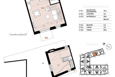 Rzut - Mieszkanie na sprzedaż 2 pokoje o powierzchni 64,4 m² - numer 216 w Szczecińska 20