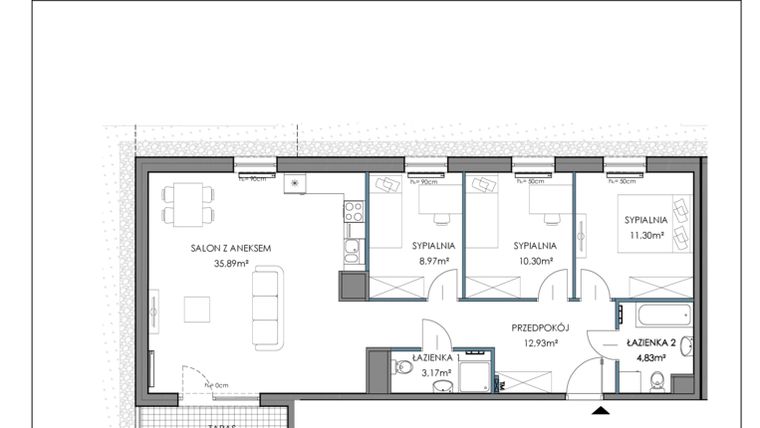 Rzut - Mieszkanie na sprzedaż 4 pokoje o powierzchni 87,14 m² - numer 1E.3B w Osiedle Horizon