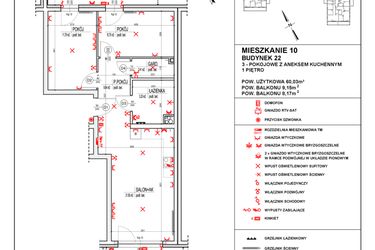 Rzut - Mieszkanie na sprzedaż 3 pokoje o powierzchni 60,03 m² - numer 22_10 w Osiedle 4 Pory Roku - Etap VIII