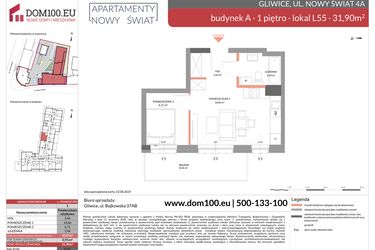 Rzut - Mieszkanie na sprzedaż 2 pokoje o powierzchni 31,9 m² - numer L55 w Apartamenty Nowy Świat - inwestycyjne