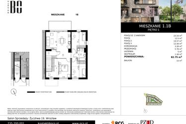 Rzut - Mieszkanie na sprzedaż 4 pokoje o powierzchni 82,95 m² - numer 1.1B w Osiedle Bo