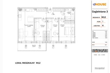 Rzut - Mieszkanie na sprzedaż 4 pokoje o powierzchni 70,92 m² - numer 12 w Osiedle StaLove etap I