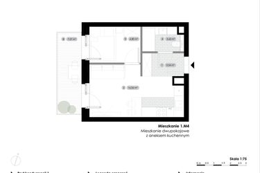 Rzut - Mieszkanie na sprzedaż 2 pokoje o powierzchni 30,02 m² - numer 1.M4 w Stalowa 76