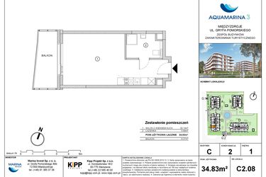Rzut - Mieszkanie na sprzedaż 2 pokoje o powierzchni 34,83 m² - numer C2.08 w Aquamarina 3