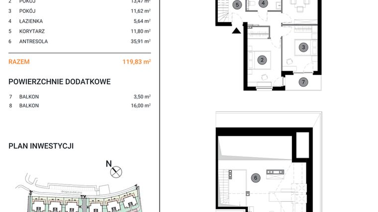 Rzut - Mieszkanie na sprzedaż 3 pokoje o powierzchni 119,83 m² - numer 12H.6 w Wille Miejskie Lekcyjna