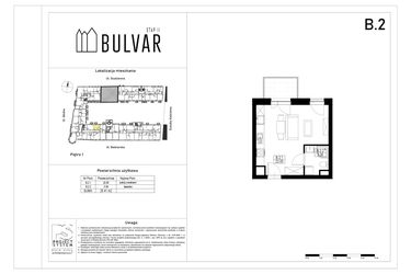 Rzut - Mieszkanie na sprzedaż 1 pokój o powierzchni 25,41 m² - numer B2 w Bulvar etap II